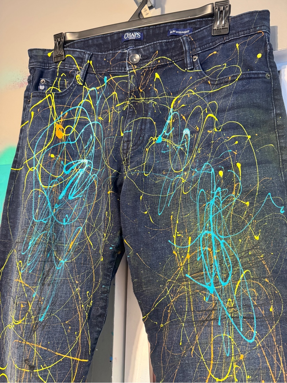 Hand Painted Chaps Men's Denim Jeans 36x30 One of a Kind Streetwear